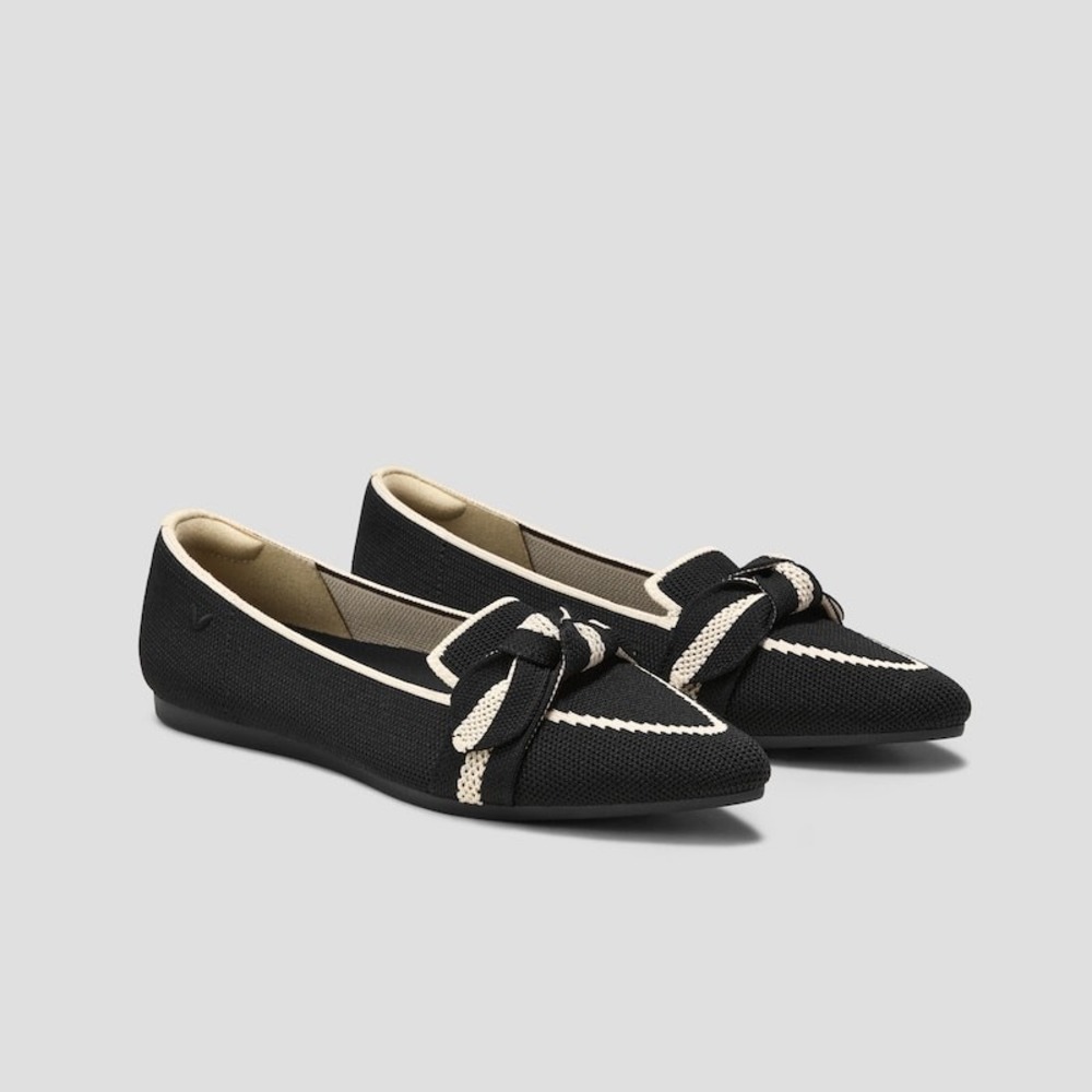 Vivaia Aria 2.0 Black Ivory Pointed Toe Knotted Bow Knit Flats EU 40